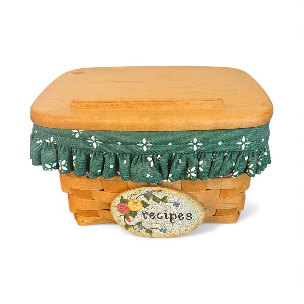 Longaberger Recipe Basket with Lid, Fabric Liner & Tag